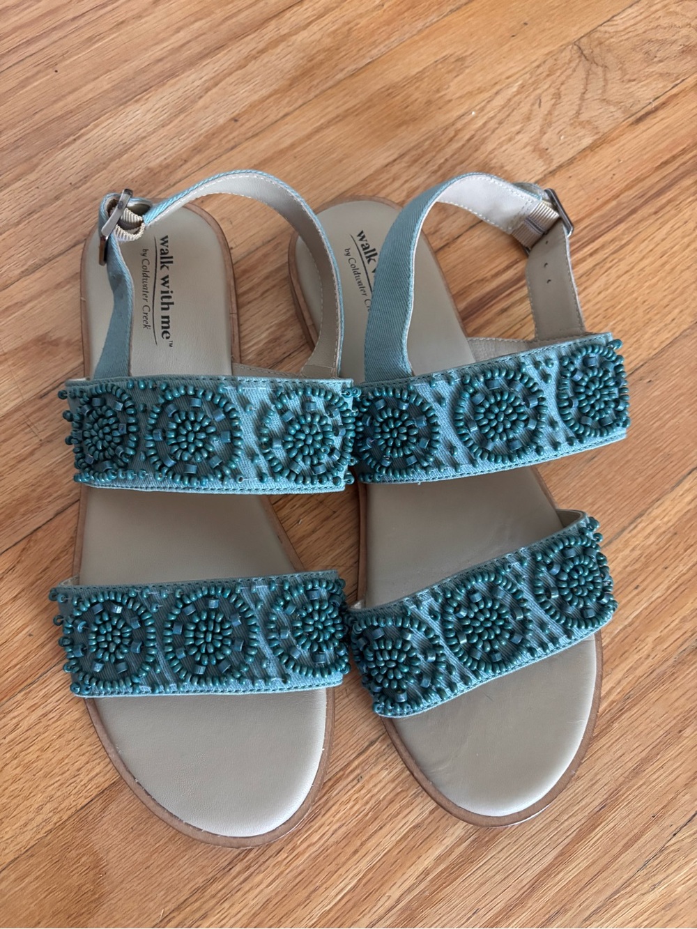 Coldwater Creek Teal Beaded Strap Sandals